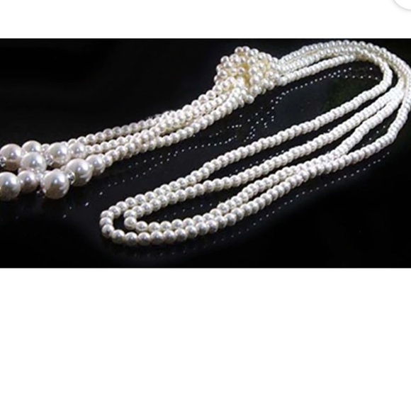 VINTAGE FAUX PEARL TASSEL LONG DOUBLE NECKLACE - Picture 4 of 15